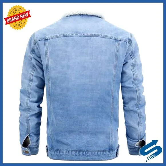 Men's Slim Fit Denim Jacket with Multiple Pockets, Machine Washable